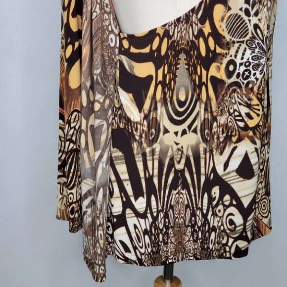 Women With Control Brown Orange Fall Colors Tunic Surplice Faux Wrap Top Size MP - Picture 12 of 15